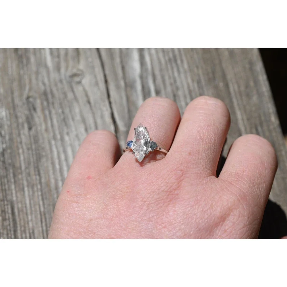 Engagement ring Montana sapphire and Lake County diamond  size 5 6 7 8 9 10 avel